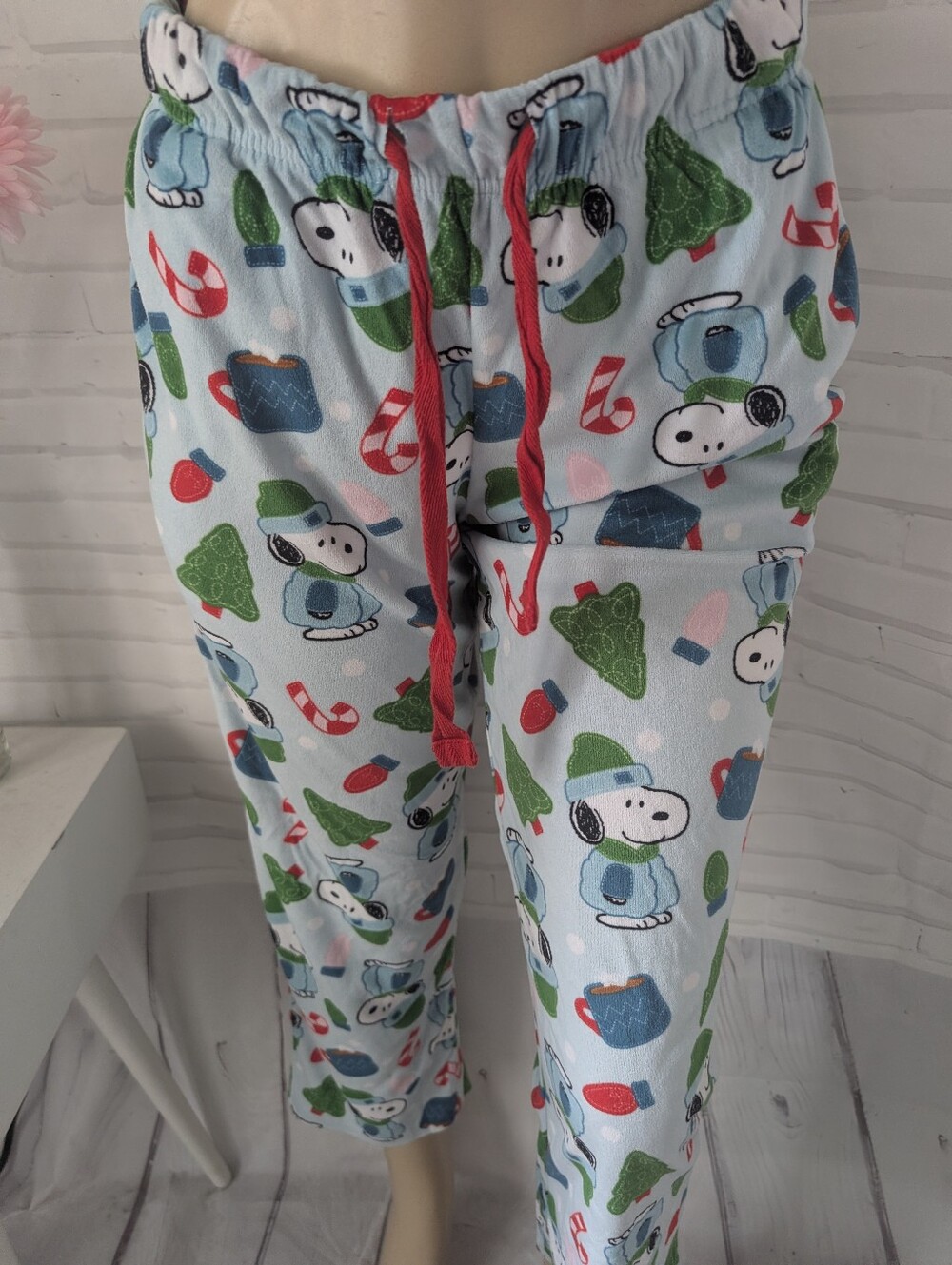 Peanuts Light Blue Snoopy Holiday Pajama Pants with Red Drawstring